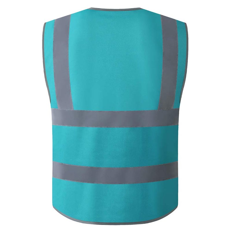 XIAKE 9 Pockets Class 2 High Visibility Reflective Safety Vest for Men Women,Meets ANSI/ISEA Standard(Lake Blue,Small) - Image 2